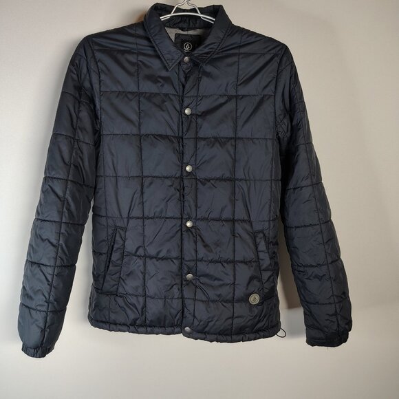 Volcom Stone Quilted Shirt Jacket Mens Black Snap Front Lightweight Puffer 600mm - Picture 1 of 16